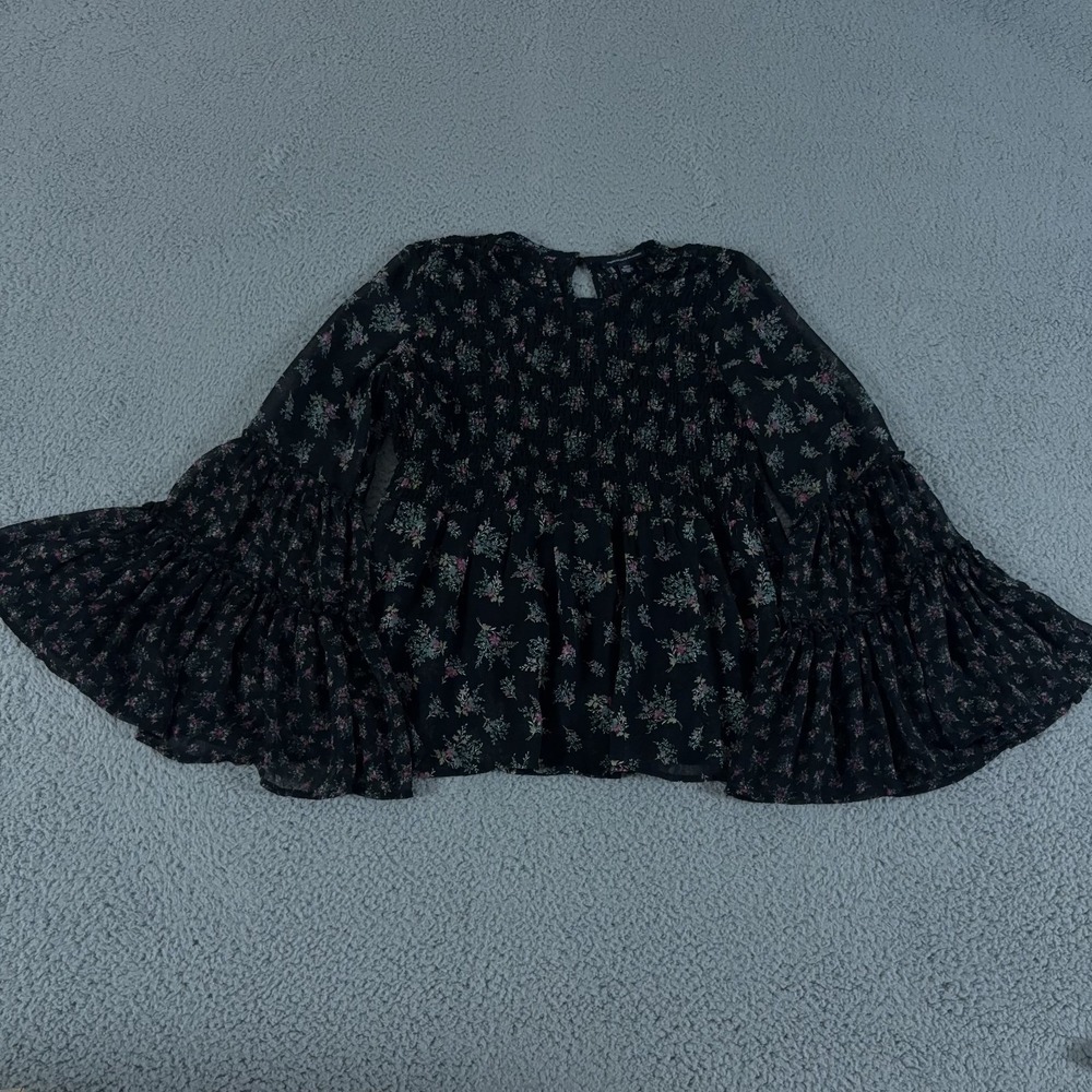 American Eagle Dress Womens Small Floral Flare Sleeve Sheer Whimsigoth Fairy